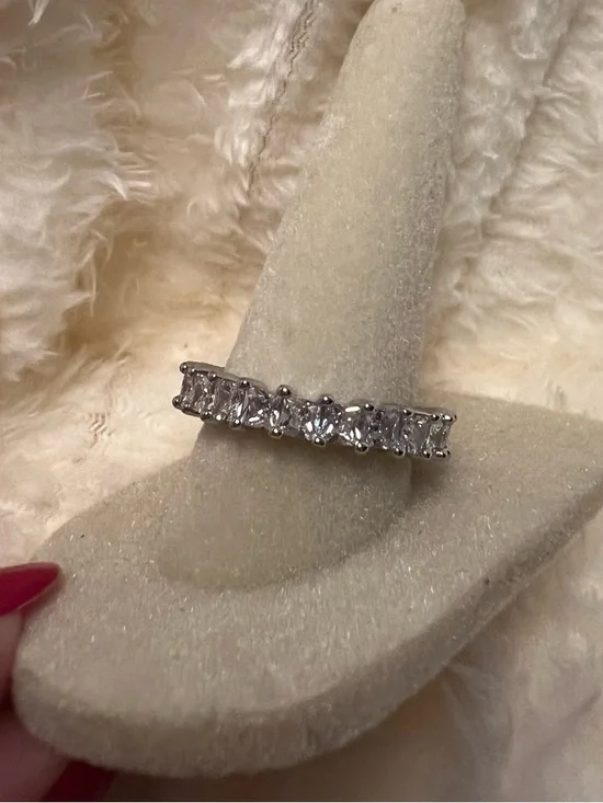 Silver Crystal Eternity Band - White CZ Accent Ring - Picture 1 of 5